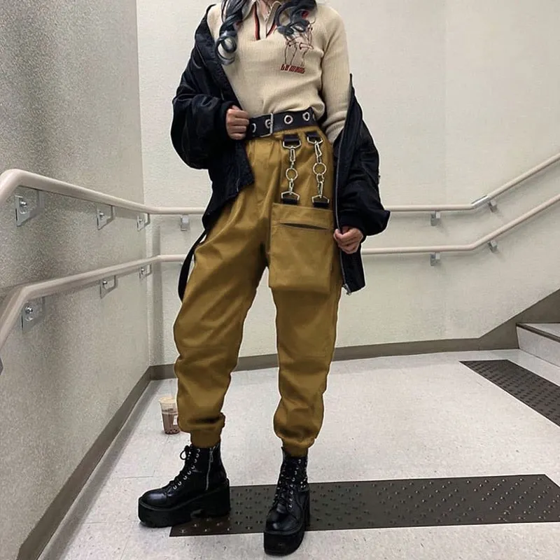 Graduation Gifts Harajuku Ribbon Cargo Pants Women Joggers Winter Sweatpants Trousers Black Loose Wide Leg Sweat Pants Femme