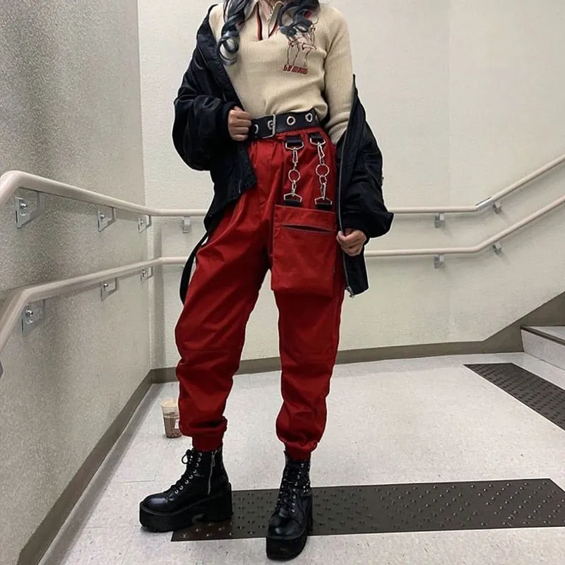 Graduation Gifts Harajuku Ribbon Cargo Pants Women Joggers Winter Sweatpants Trousers Black Loose Wide Leg Sweat Pants Femme