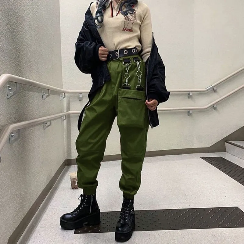 Graduation Gifts Harajuku Ribbon Cargo Pants Women Joggers Winter Sweatpants Trousers Black Loose Wide Leg Sweat Pants Femme