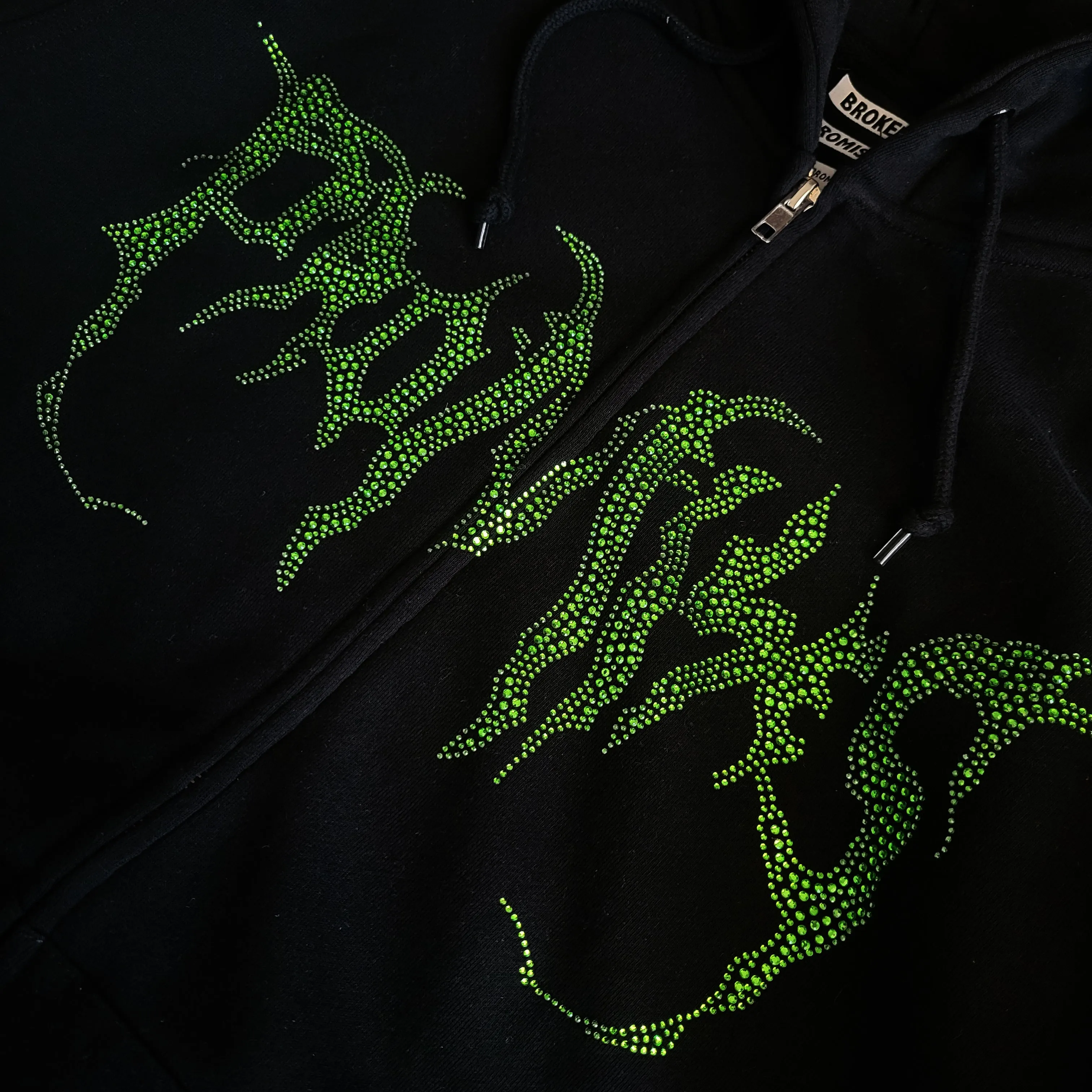 Graveyard Green Rhinestone Hoodie Black