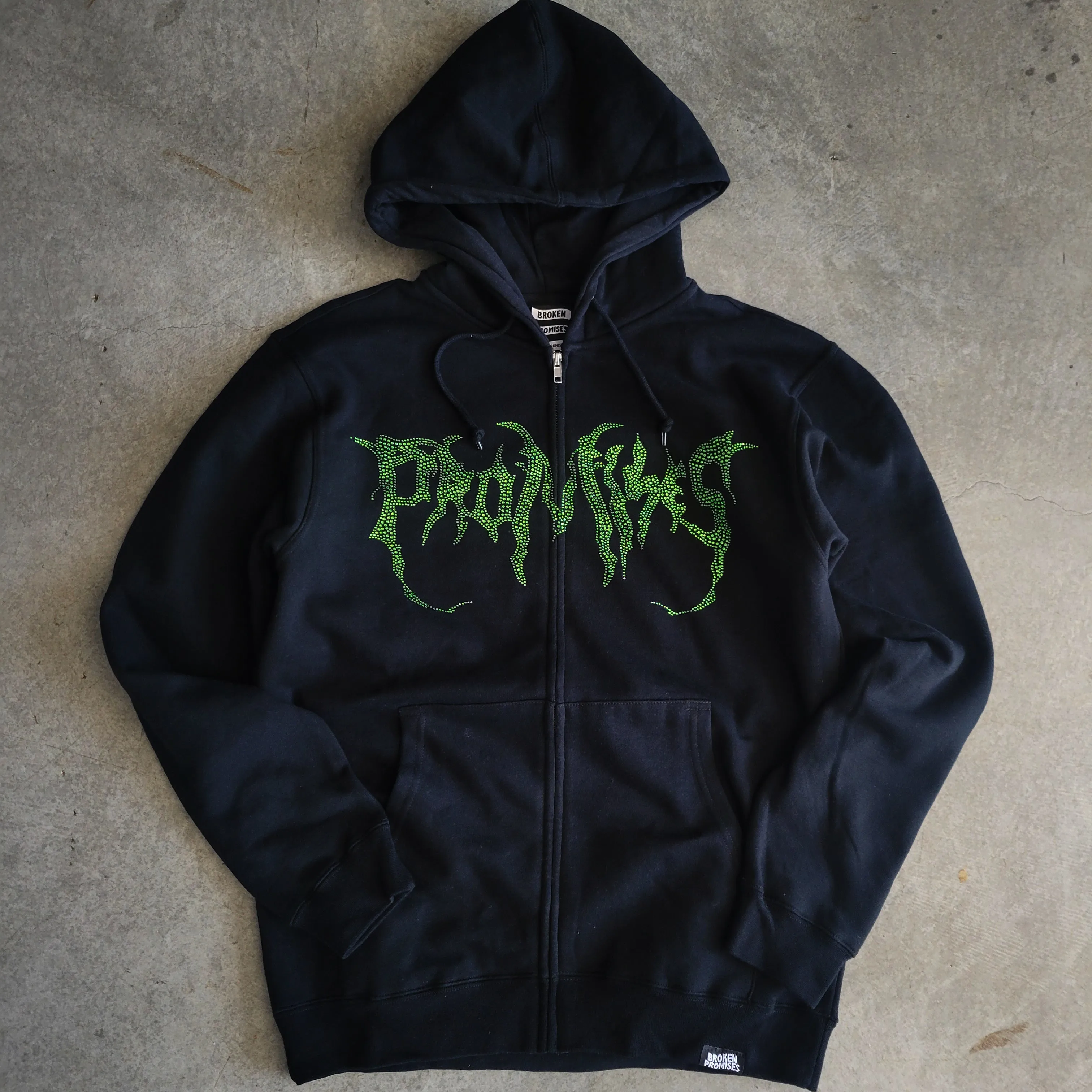 Graveyard Green Rhinestone Hoodie Black