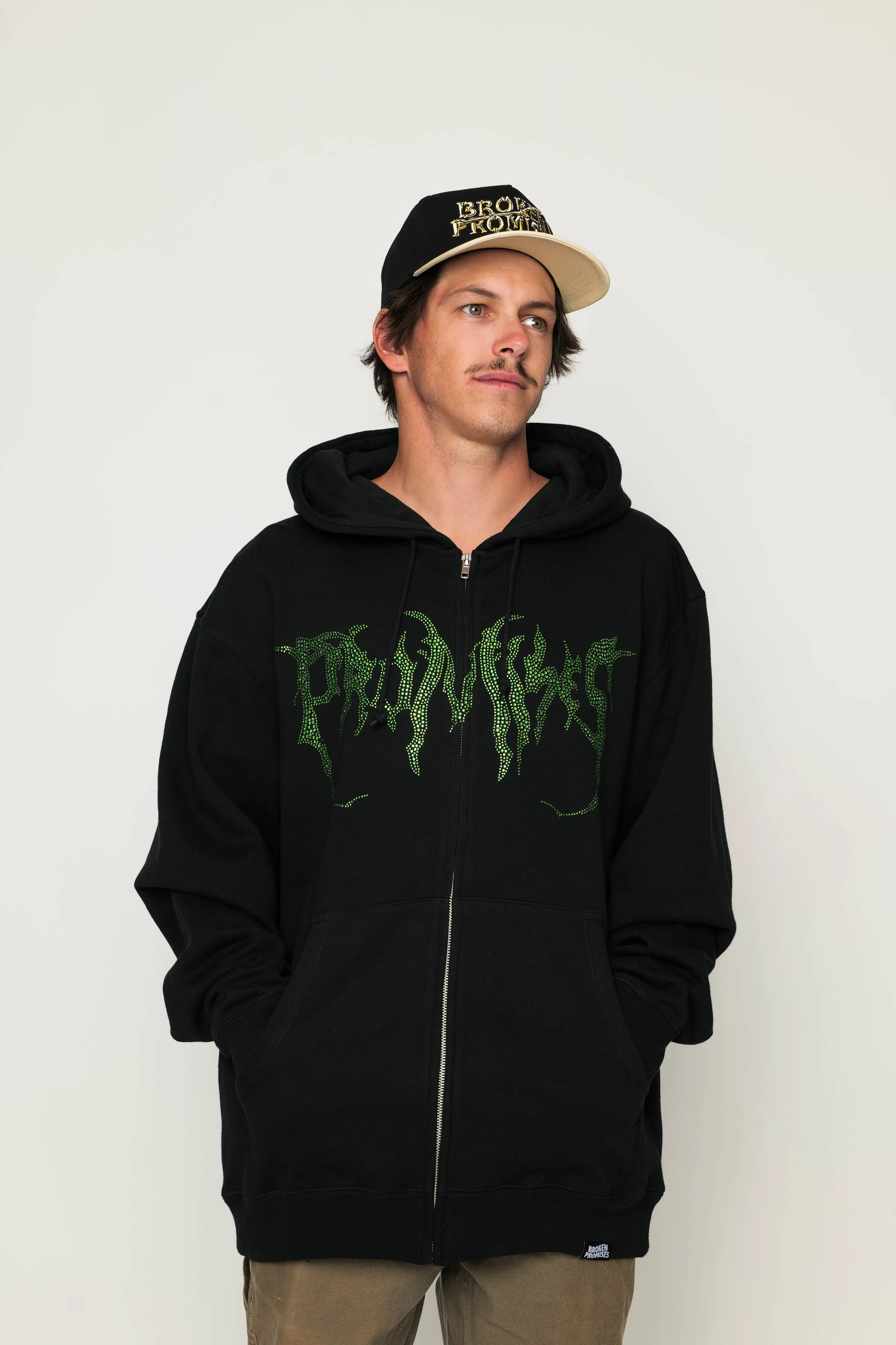 Graveyard Green Rhinestone Hoodie Black