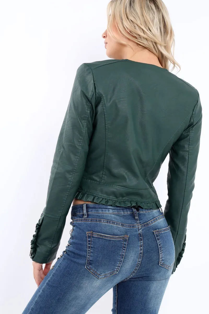 Green Faux Leather Biker Jacket - Colleen