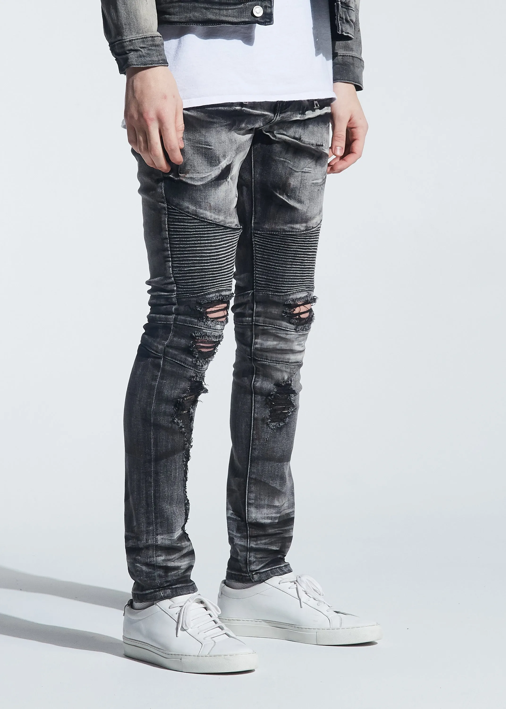 Hayes Biker Denim (Distressed Grey Wash)