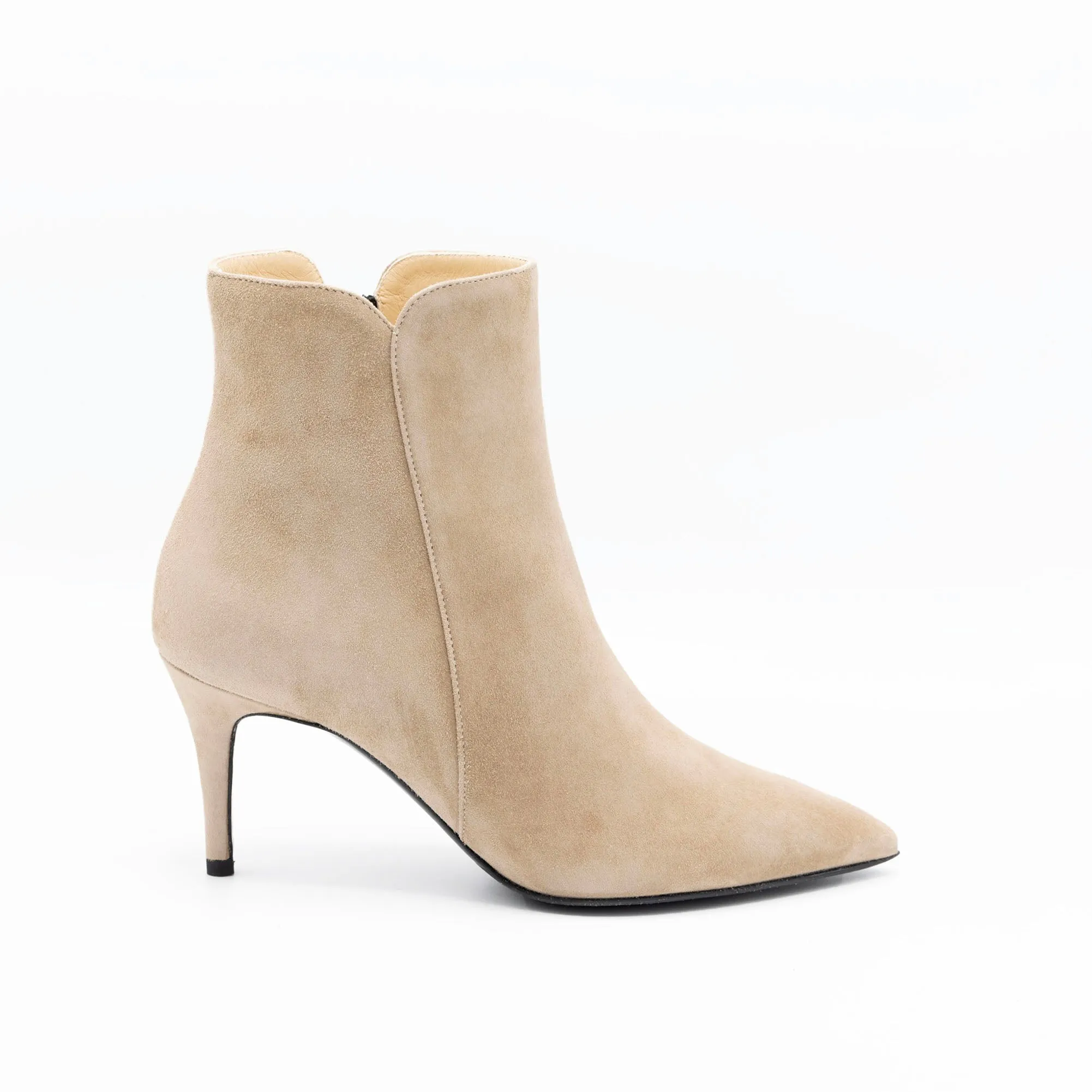 Heeled Booties in Beige Suede