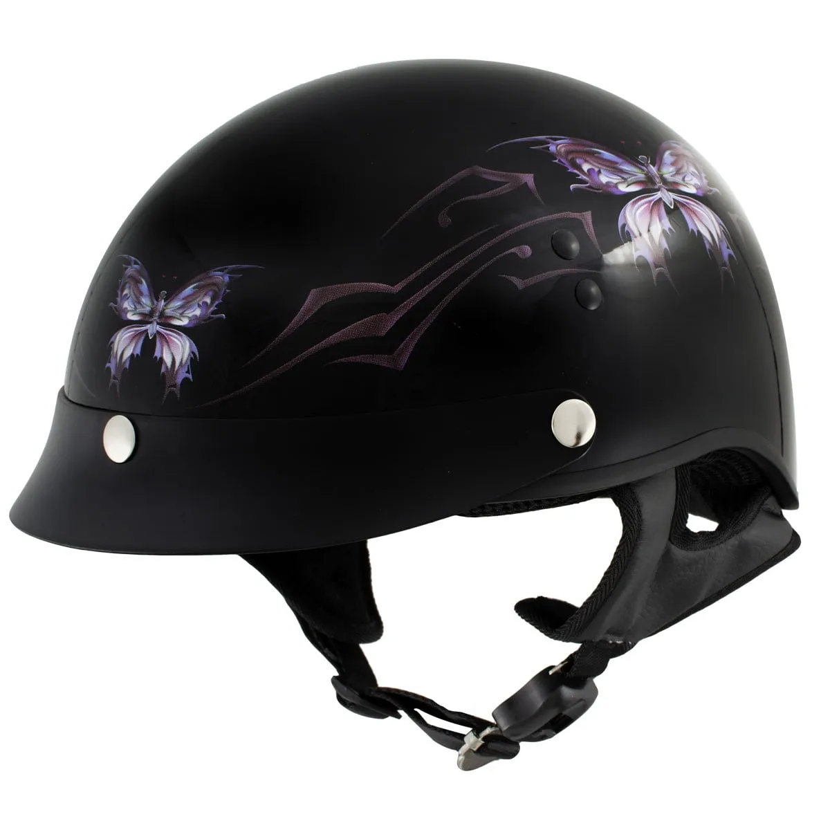 Hot Leathers HLT70 'Purple Butterfly' Glosy Black Advanced DOT