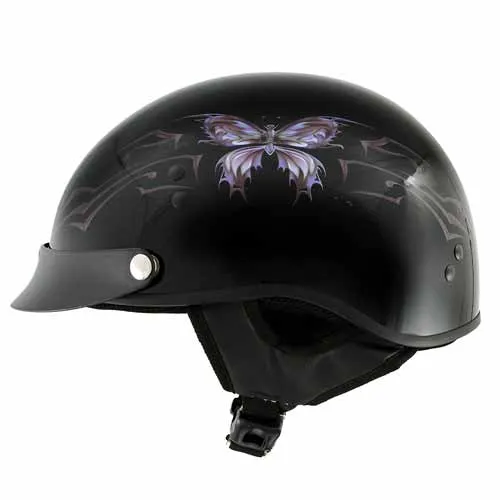 Hot Leathers HLT70 'Purple Butterfly' Glosy Black Advanced DOT