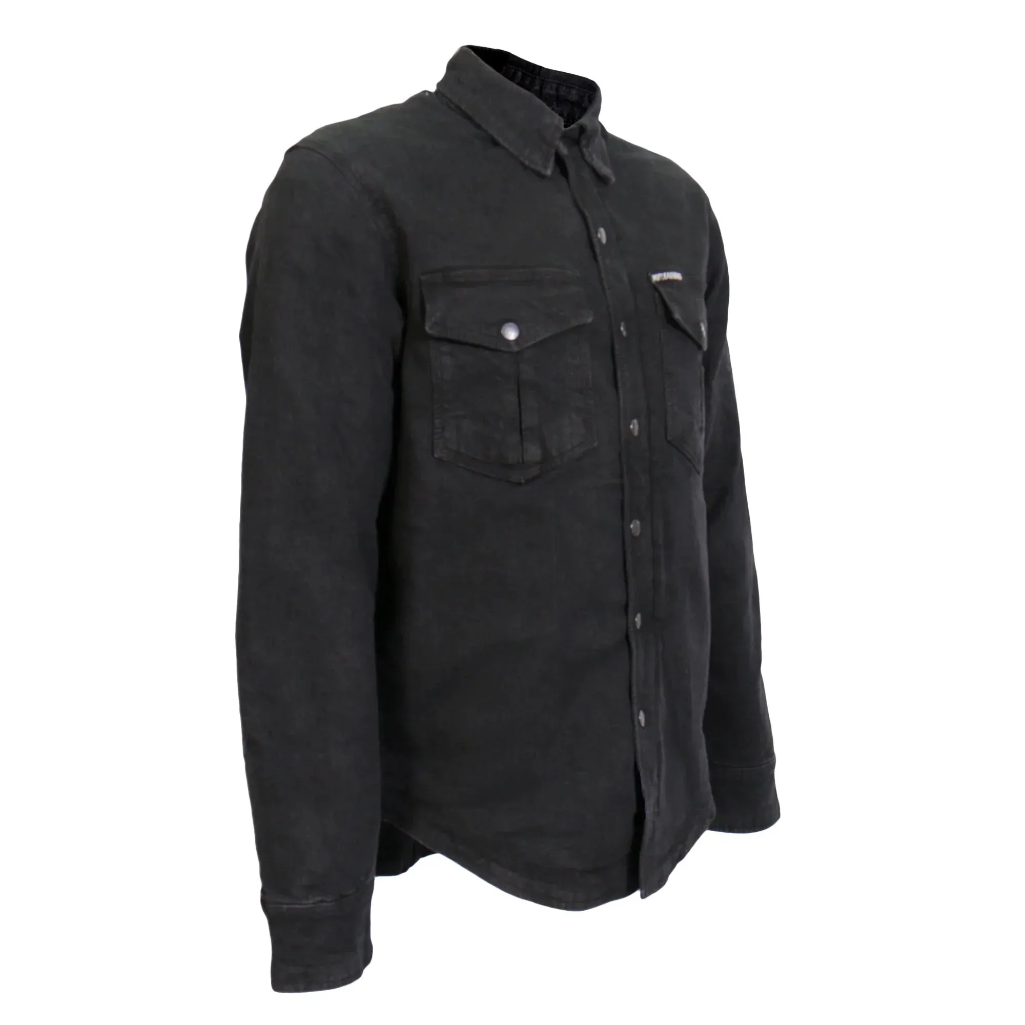 Hot Leathers Men's Classic Motorcycle Black Denim Long Sleeve Biker Shirt With Armor