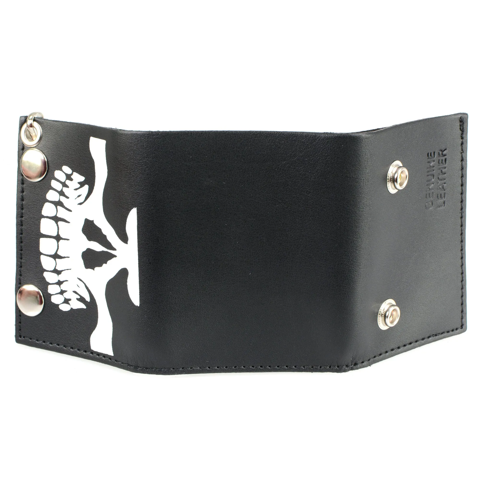 Hot Leathers WLB1010 Skull Black Leather Wallet with Chain