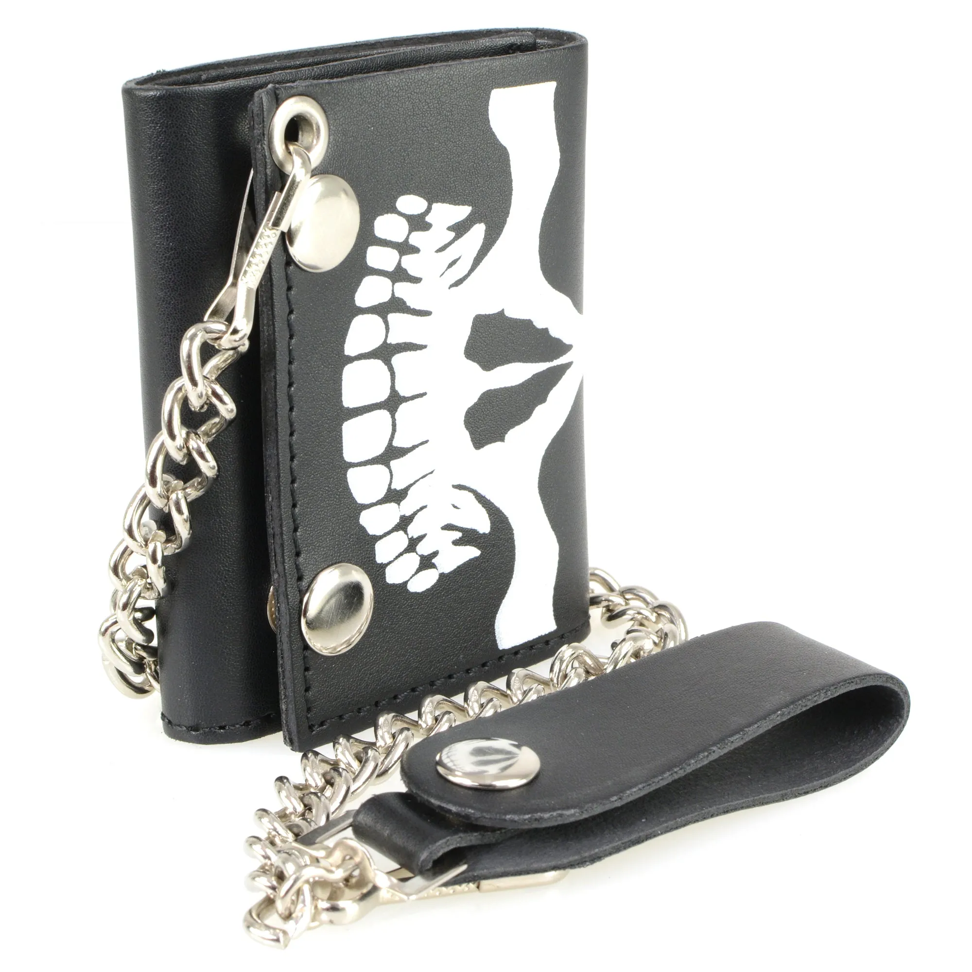 Hot Leathers WLB1010 Skull Black Leather Wallet with Chain