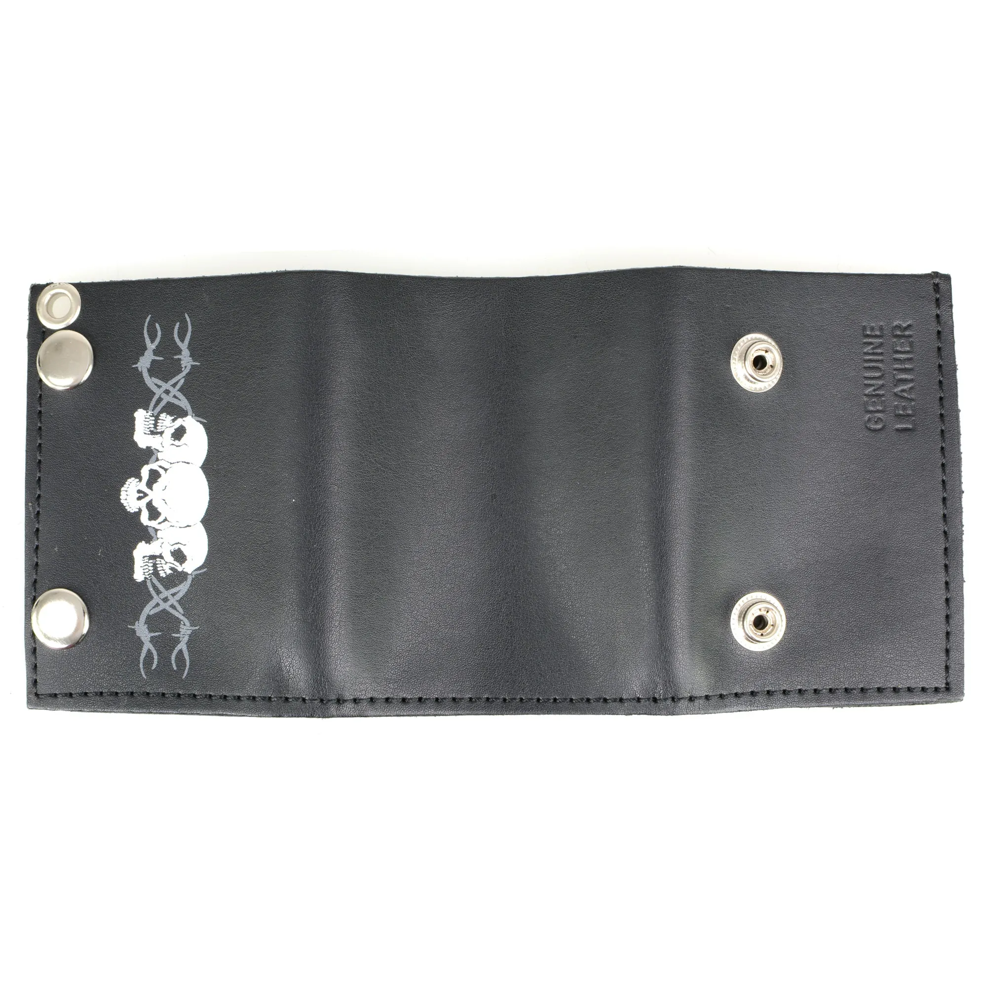 Hot Leathers WLB1014 Barbed Wire Skulls Black Leather Wallet with Chain