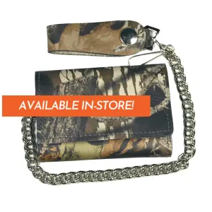 Hunting Camo 4" Tri-fold WLC3003 Leather Tri-Fold Wallet with Chain | Hot Leathers