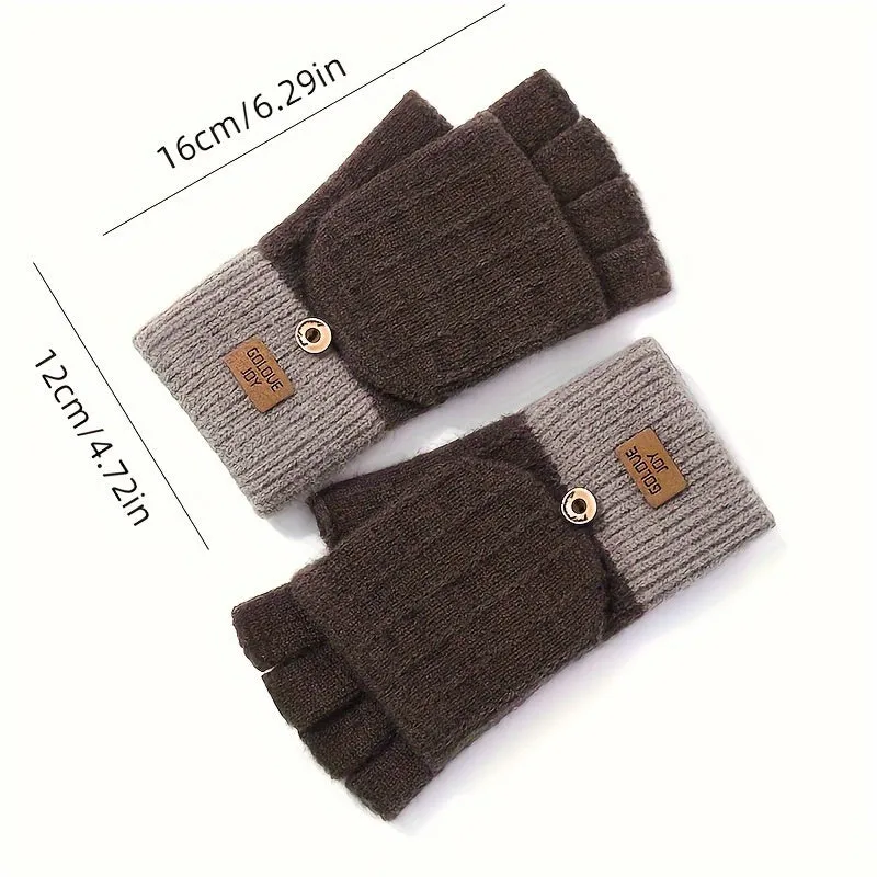 Imitation Cashmere Flip Gloves, Winter Women's Cycling Plus Velvet Warm Coldproof Thickened Knitted Cute Biker Autumn Winter Gloves