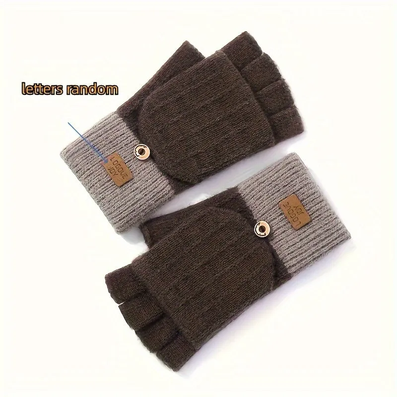 Imitation Cashmere Flip Gloves, Winter Women's Cycling Plus Velvet Warm Coldproof Thickened Knitted Cute Biker Autumn Winter Gloves