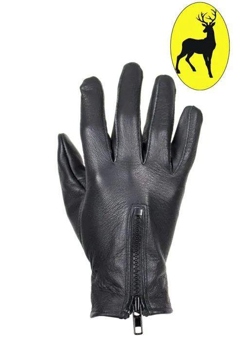 Ladies Deer Skin Leather Gloves W/ Zipper - Black, GLD114-22-LADIES-DL