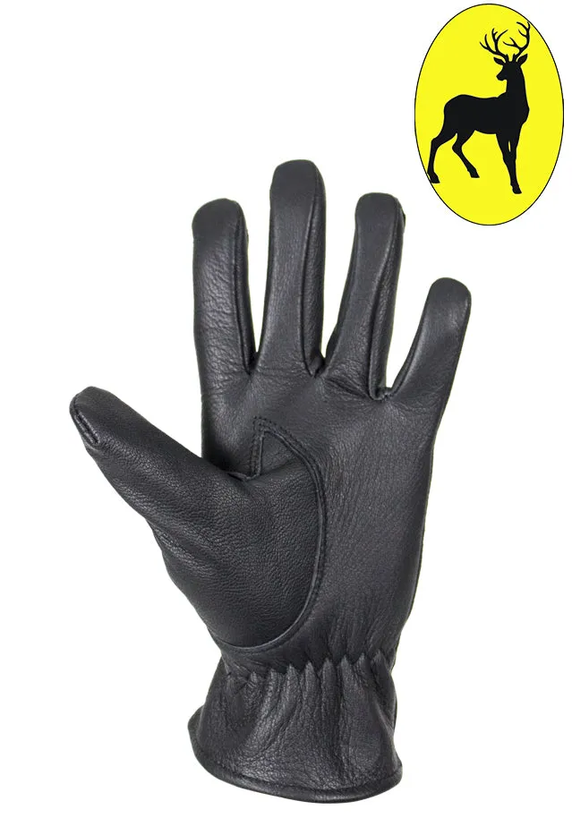 Ladies Deer Skin Leather Gloves W/ Zipper - Black