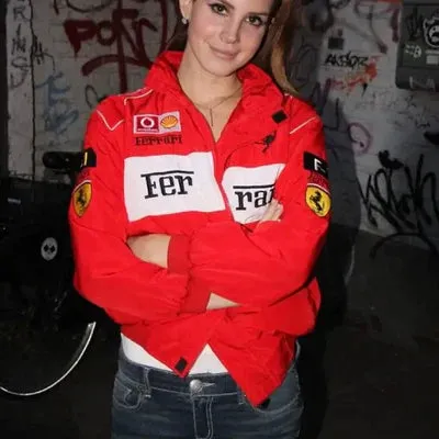 Lana Del Rey Red and White Ferrari Jacket