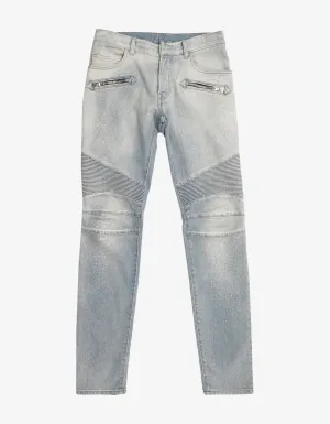 Light Blue Faded Biker Jeans