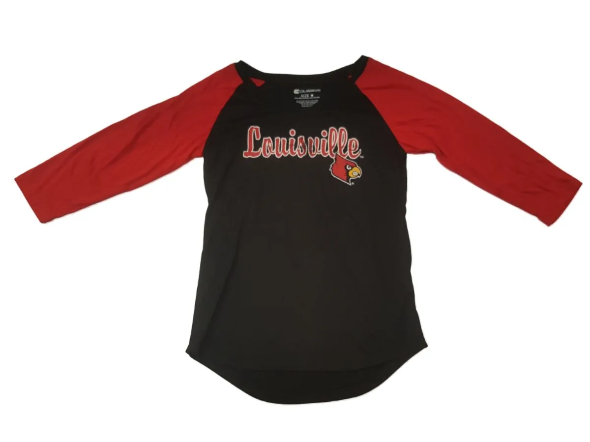 Louisville Cardinals Colosseum WOMEN'S Black & Red Soft 3/4 Sleeve T-Shirt (M)