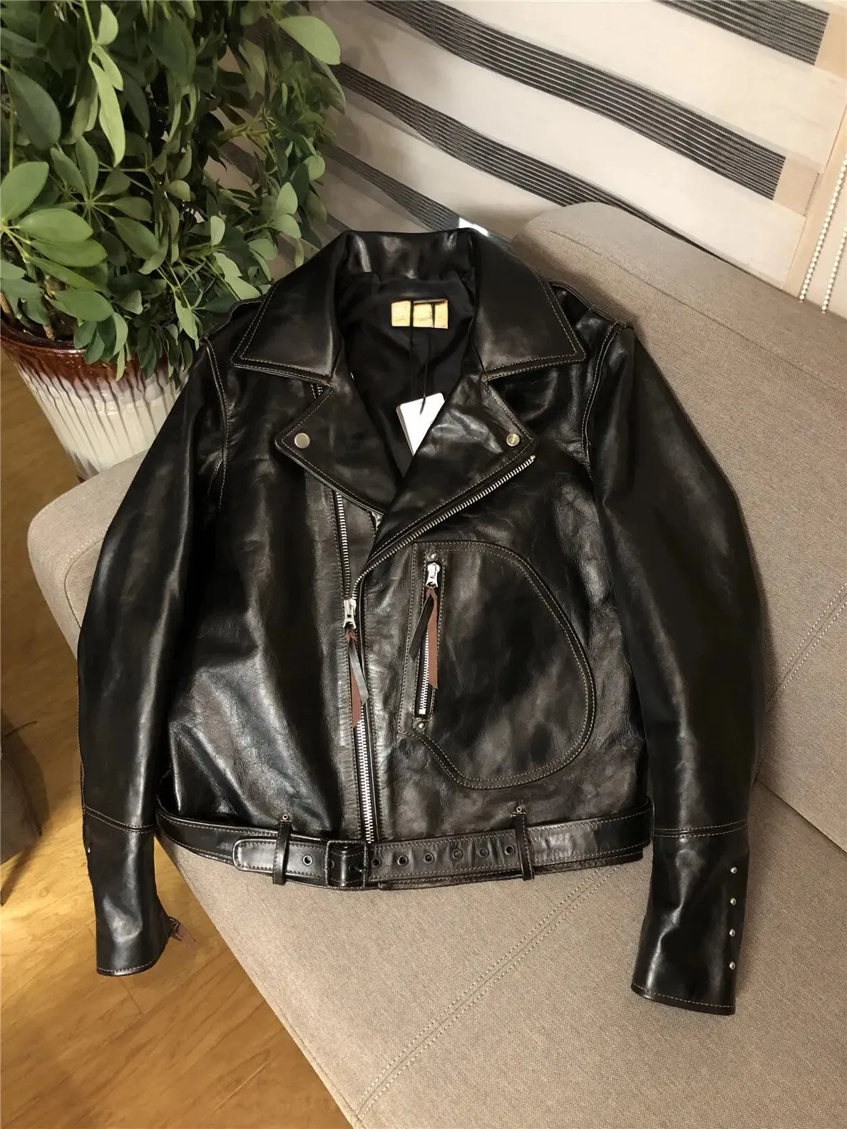 Men's Classic Luxury Brand Motorcycle Rider Leather Jacket