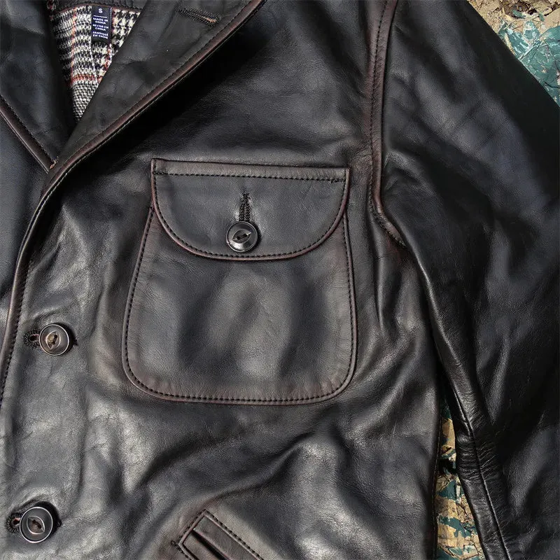 Men's Distressed Leather Biker Jacket with Four Corners Design