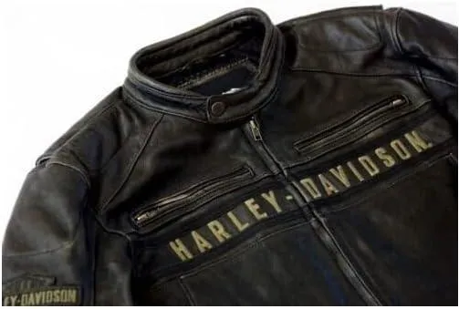 Men's H-D Motorcycle Passing Link Distressed Black Cowhide Leather Jacket