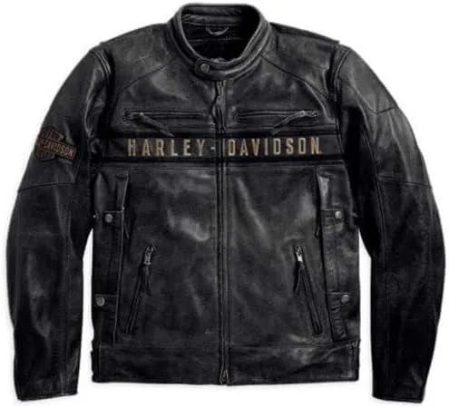 Men's H-D Motorcycle Passing Link Distressed Black Cowhide Leather Jacket