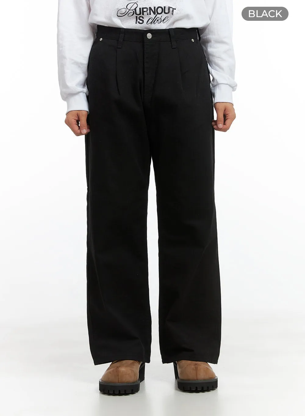 Men's Pintuck Cotton Wide-Leg Pants CO408