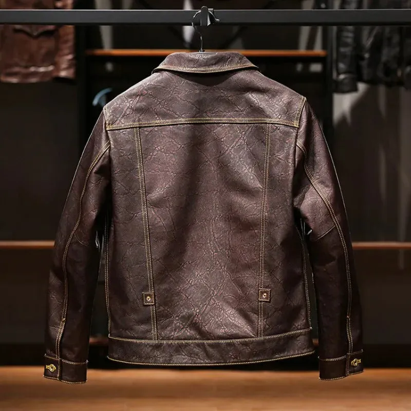 Men's Punk Motorcycle Biker Genuine Cowhide Leather Jacket