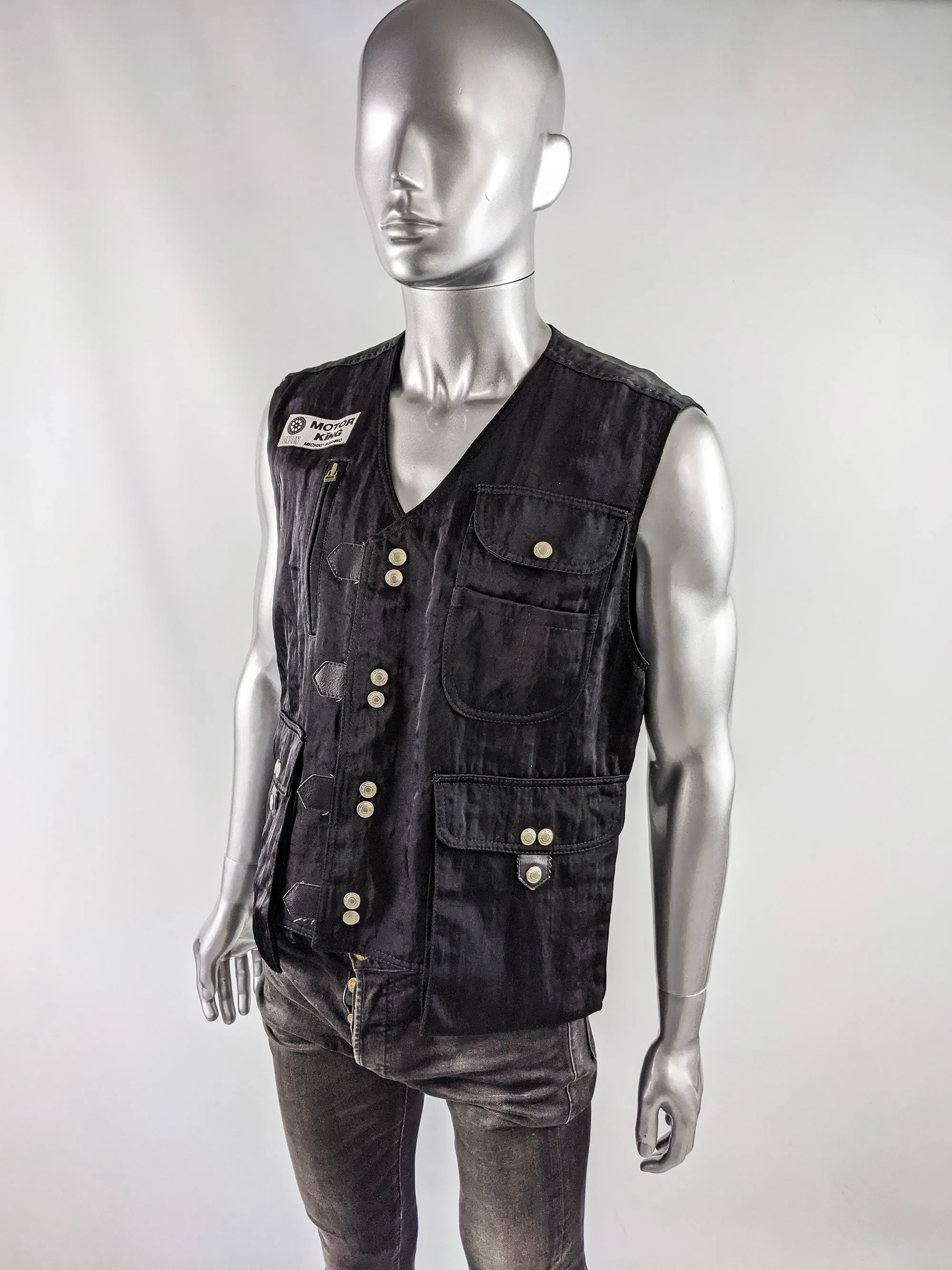 Mens Vintage Motorking Sleeveless Jacket Tactical Vest, 1990s