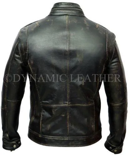 Men's Vintage Rivet Biker Style Motorcycle Cafe Racer Distressed Leather Jacket