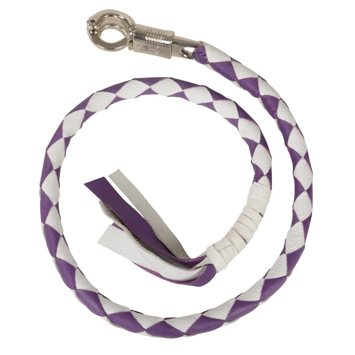 Milwaukee Leather 36'' Genuine Leather Whip - White and Purple Get Back Whip for Handlebar - Biker Whip - MP7900