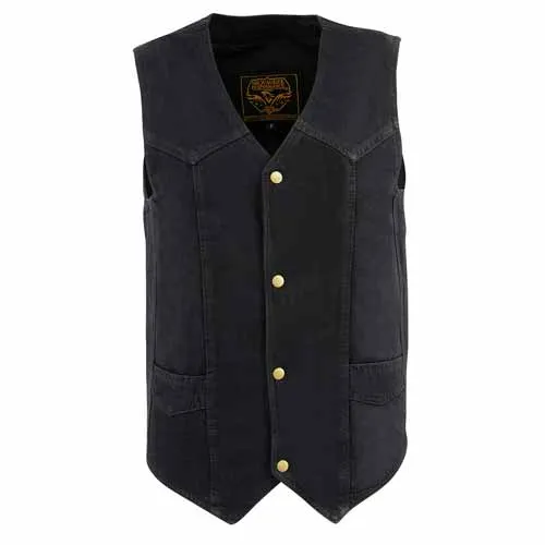 Milwaukee Leather DM1310 Men's Black Classic Denim Western Style Cowboy Biker Vest w/ Snap Button Closure