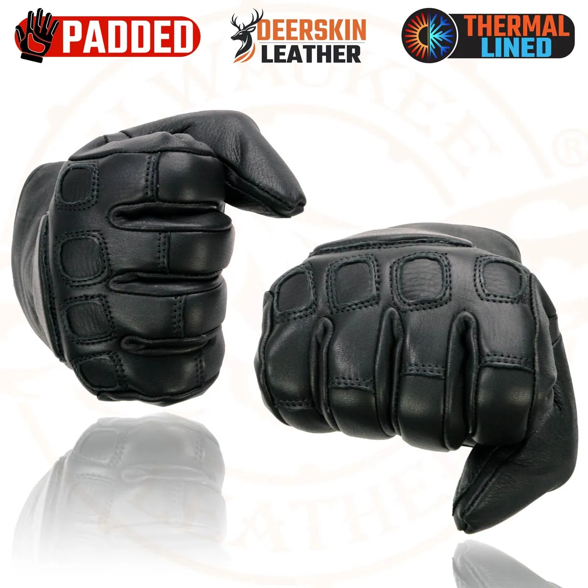 Milwaukee Leather MG7534 Men's Black Deerskin Gauntlet Motorcycle Hand Gloves W/ Wrist Strap & Sinch Closure