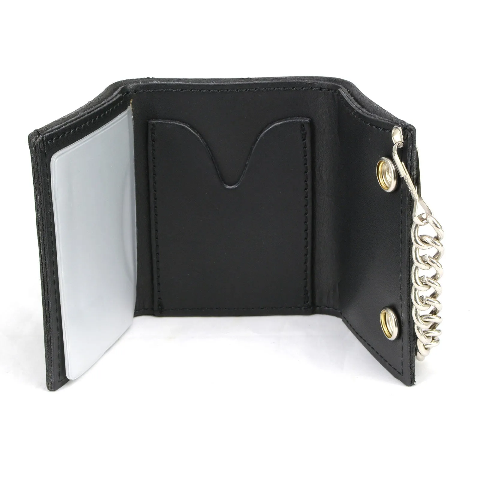 Milwaukee Leather MLW7841 Men's 4” Black Leather Biker Wallet - Tri-Fold Anti-Theft Stainless Steel Chain w/ "F.A.F.O"