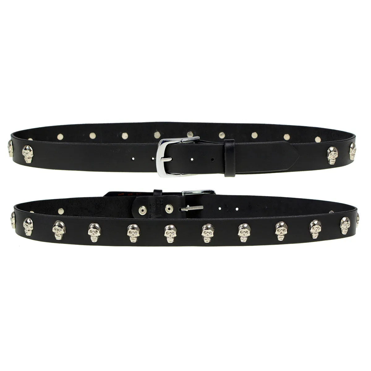 Milwaukee Leather MP7102 Men's Black Skull Heads Genuine Leather Belt for Biker with Buckle - 1.5 inches Wide