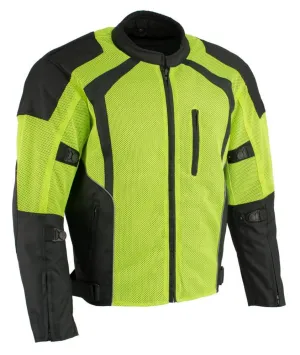 Milwaukee Leather MPM1793 Green High Vis Armored Mesh Motorcycle Jacket for Men - All Season Biker Jacket