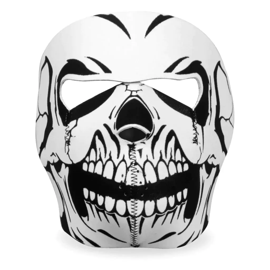 Neoprene Full Face Mask - Black White Skull FMA1012 | Hot Leathers