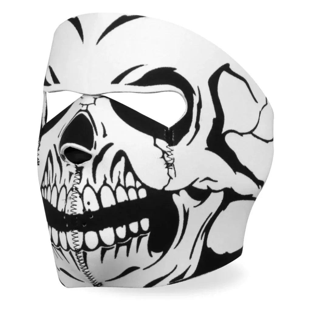 Neoprene Full Face Mask - Black White Skull FMA1012 | Hot Leathers