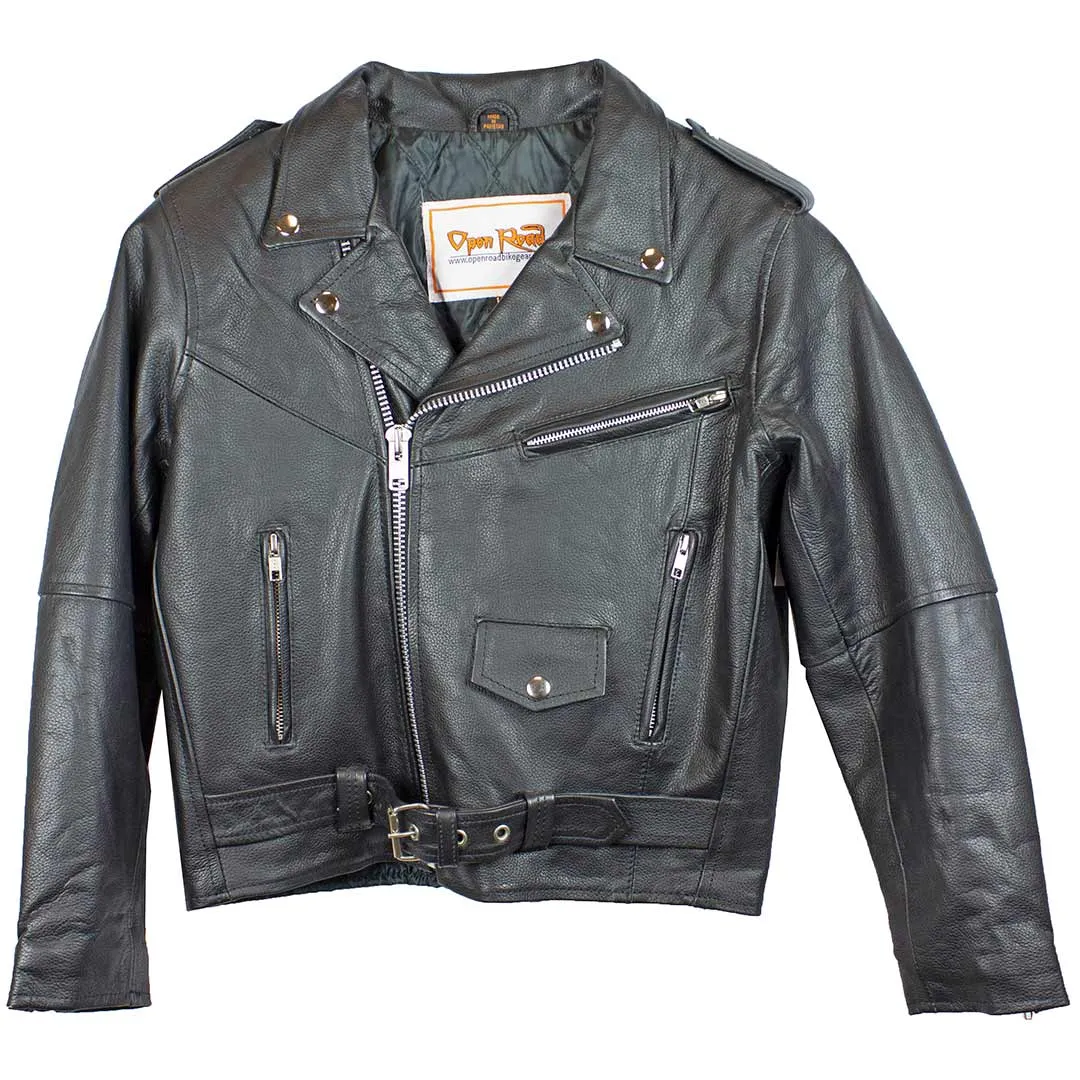 Open Road Kid's Classic Leather Motorcycle Jacket