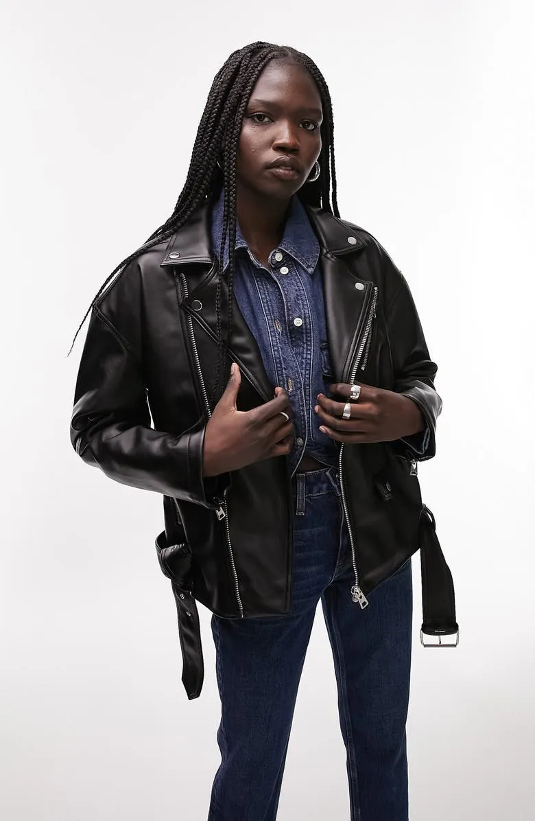 Oversize Faux Leather Biker Jacket