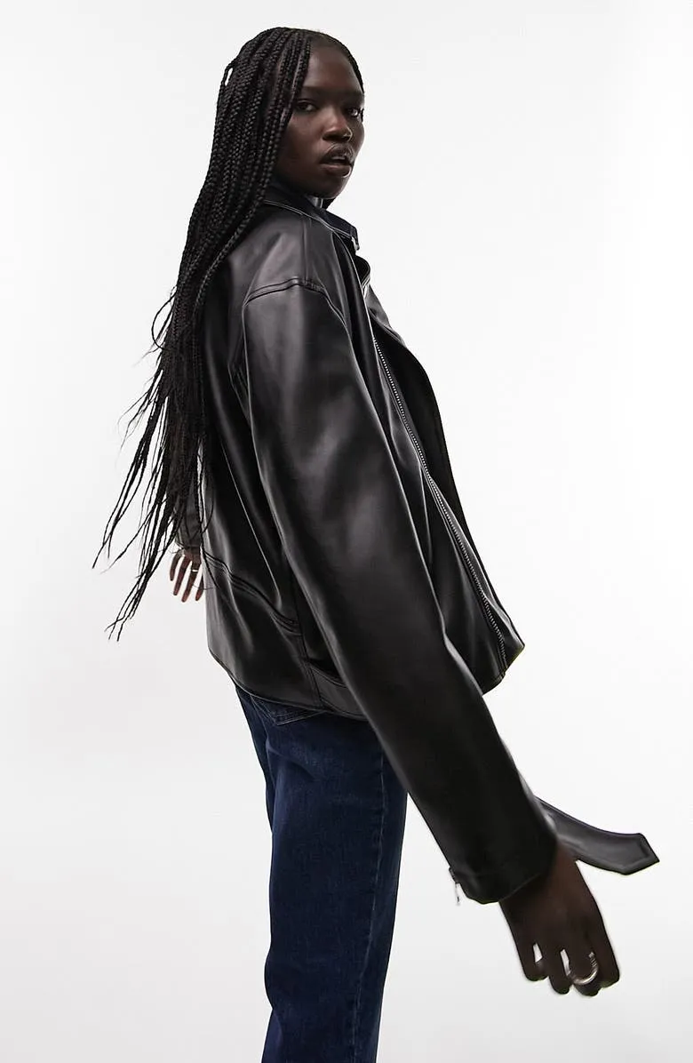 Oversize Faux Leather Biker Jacket