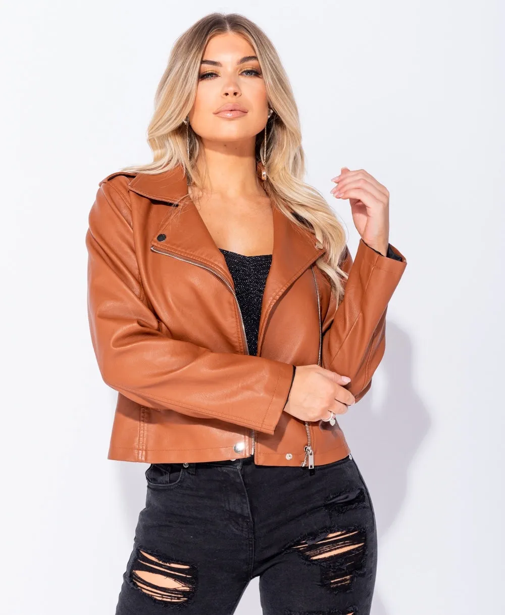 PU Zip Detail Biker Jacket