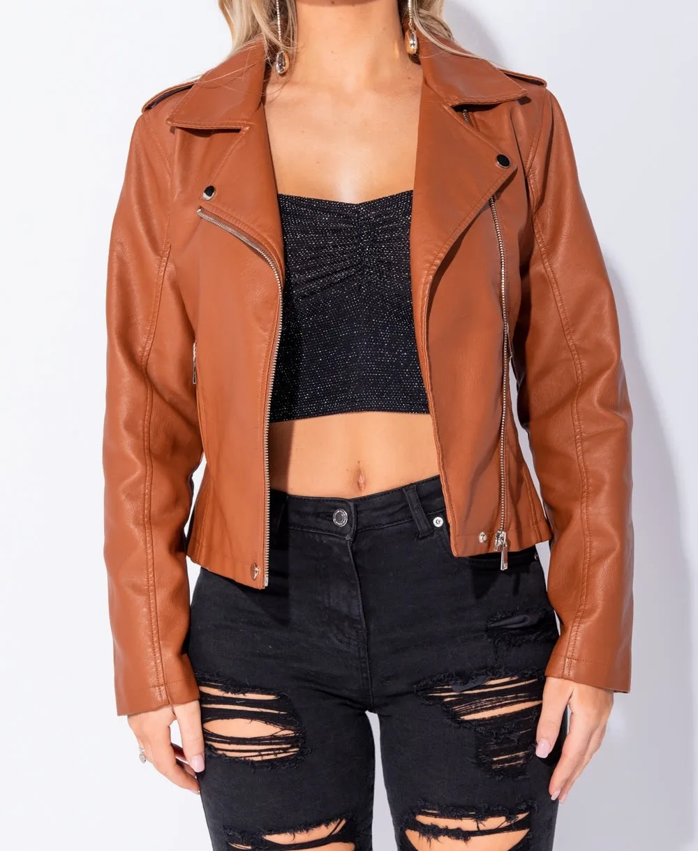 PU Zip Detail Biker Jacket