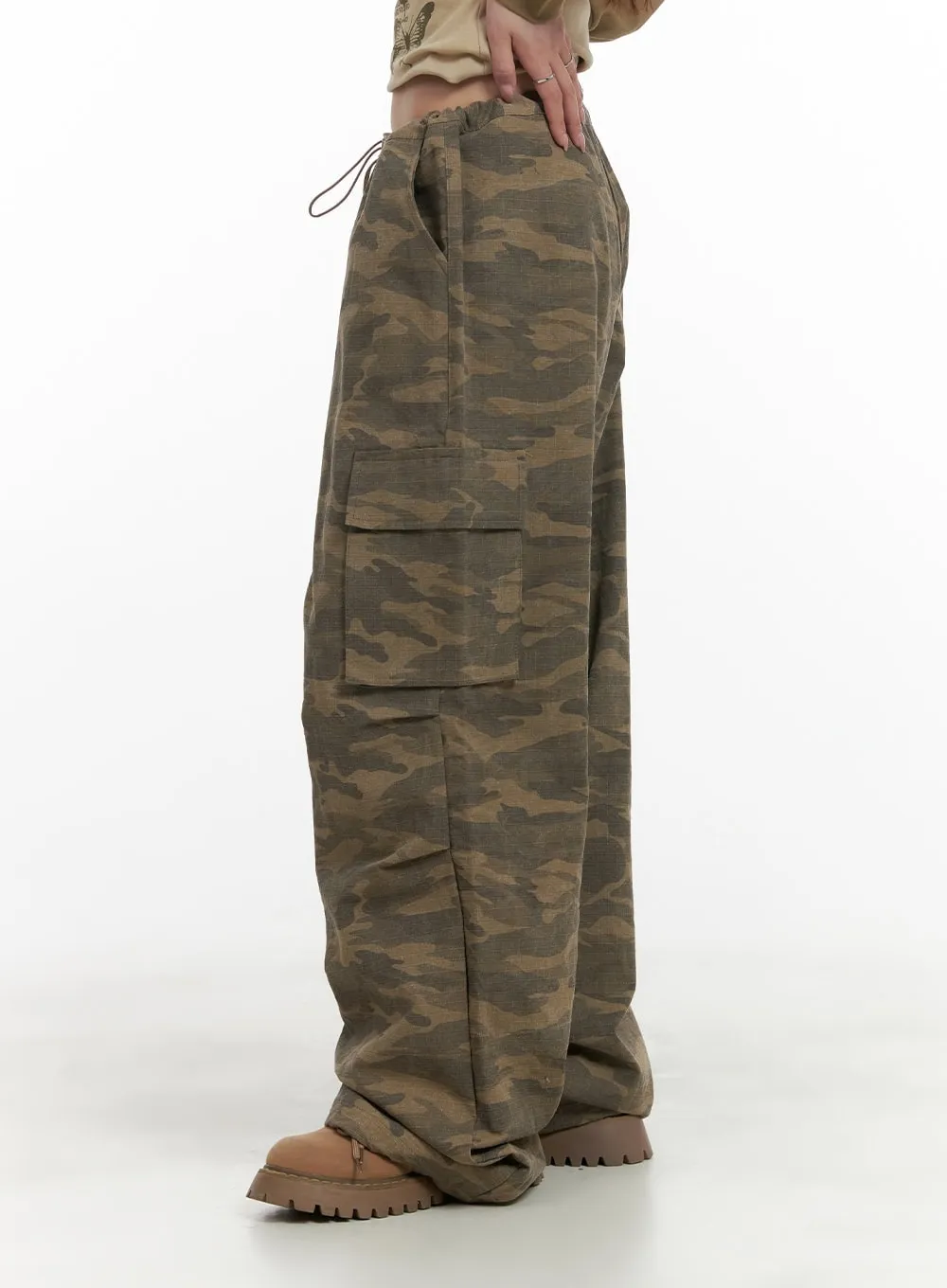 String Waist Camo Cargo Pants CA430