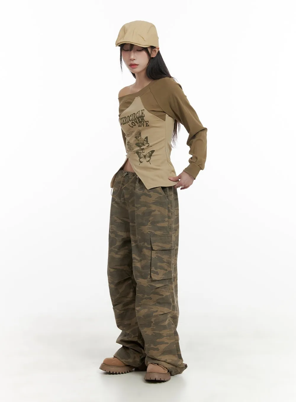 String Waist Camo Cargo Pants CA430