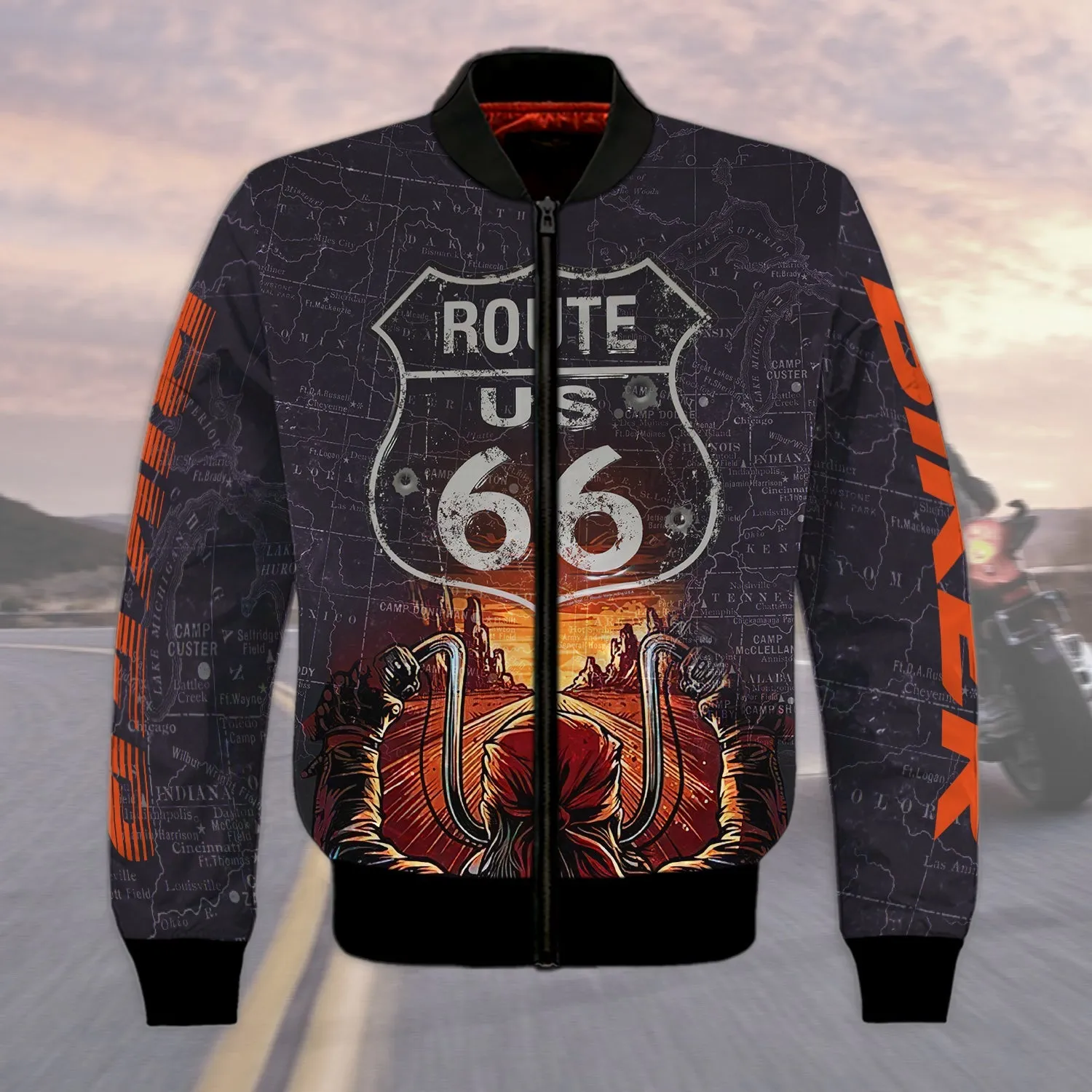 This Biker Conquers Route 66 3D Full Print Sweatshirt Hoodie Bomber, Gift for Biker Christmas