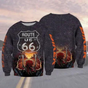 This Biker Conquers Route 66 3D Full Print Sweatshirt Hoodie Bomber, Gift for Biker Christmas