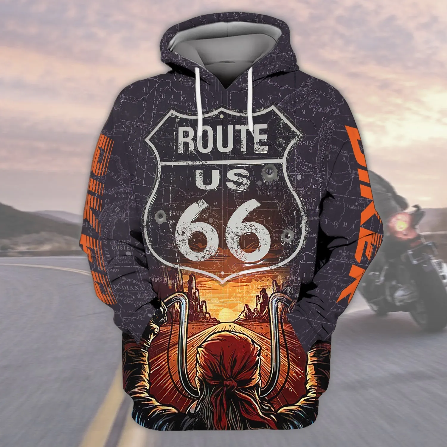 This Biker Conquers Route 66 3D Full Print Sweatshirt Hoodie Bomber, Gift for Biker Christmas