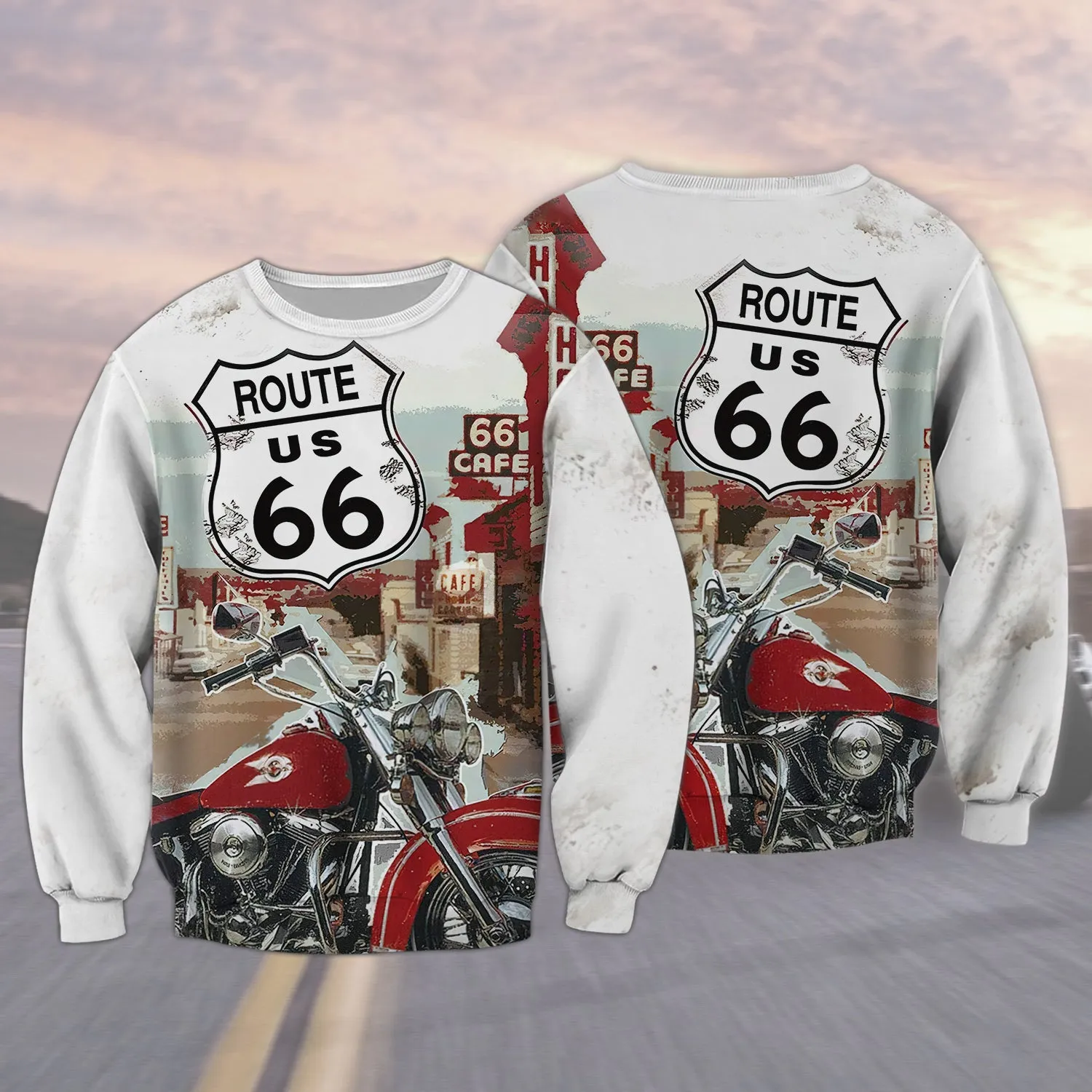 This Biker Route 66 Map 3D Sweatshirt Bomber, Christmas Shirt for Biker Lovers